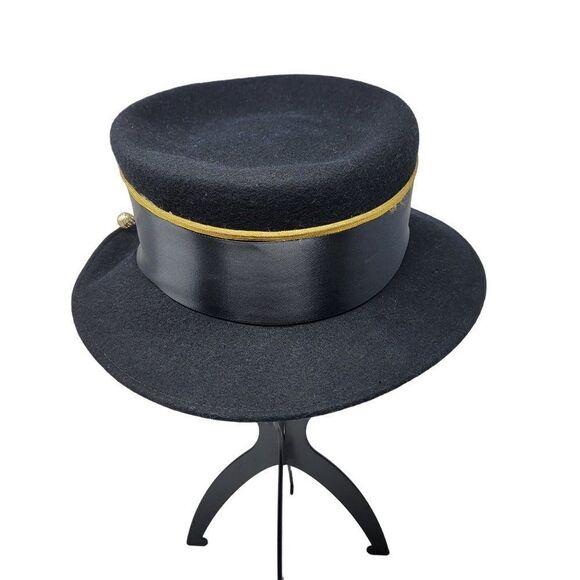 Vintage Steampunk 100% Wool Felt Top Hat Black Gold 3D Rosette USA Cosplay - Picture 5 of 7
